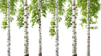 Row of Birch Trees with Contrasting White Bark and Lush Leaves