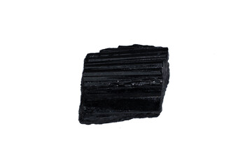 natural black tourmaline gem stone on the white background