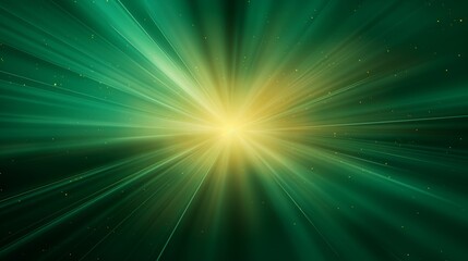 Fototapeta premium Ausbruch aus grünem Licht, abstrakte schöne Lichtstrahlen auf dunkelgrünem Hintergrund, goldgrün funkelnder Hintergrund mit Kopierraum