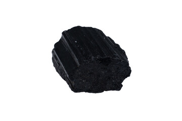 natural black tourmaline gem stone on the white background