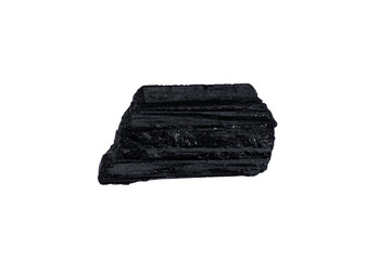 natural black tourmaline gem stone on the white background