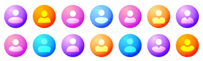 Set of different user color icon with grainy noise effect Avatar icon Isolated over transparent