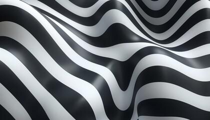 Wavy pattern with optical illusion. Black and white design. Abstract striped background