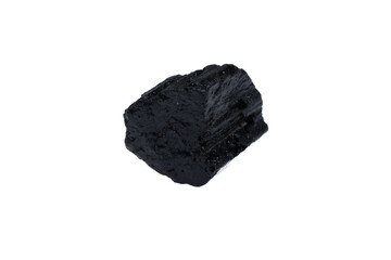 natural black tourmaline gem stone on the white background