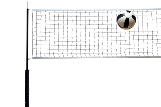 The Leaping Spike: A Volleyball Player Hits the Ball Over the Net. On a White or Clear Surface PNG Transparent Background.