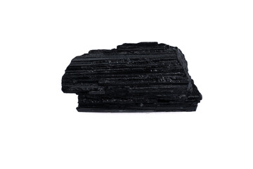 natural black tourmaline gem stone on the white background