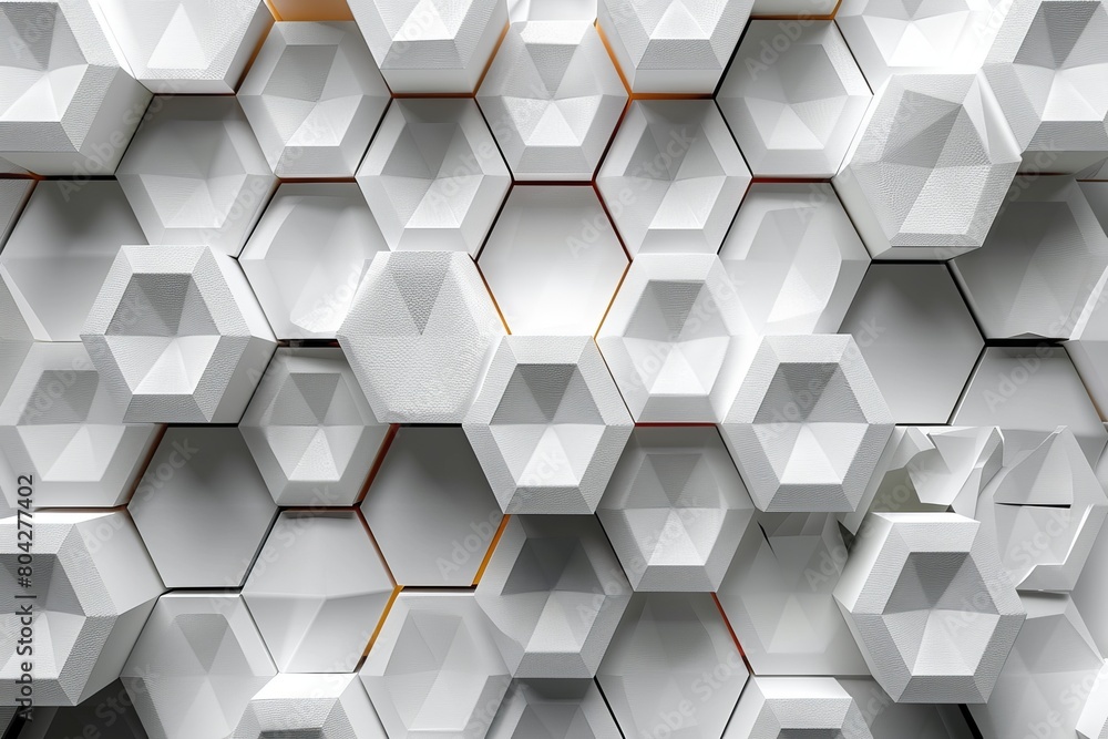 Poster modern hexagonal design in a 3d style with selective orange accents adding depth and a touch of colo