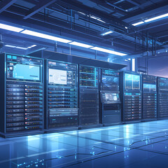 Modern Networking Infrastructure - Powerful Server Room with High-Tech Hardware