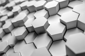 Artistic rendering of white hexagons in a 3D pattern, with soft shadows giving volume and a contemporary feel