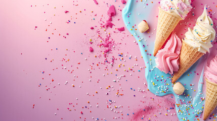 pink ice cream cone banner, 300 Dpi, summer dessert