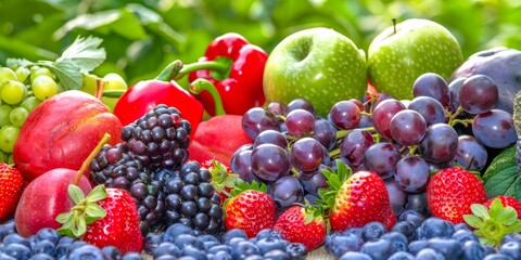 Lush berries, apples, and grapes in a vibrant display of fresh, colorful fruit, perfect for healthy nutrition.