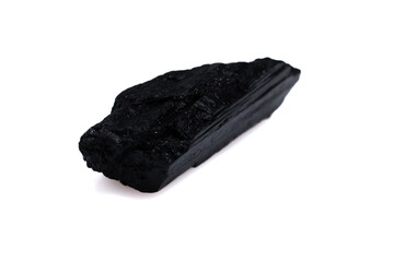 natural black tourmaline gem stone on the white background