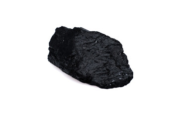 natural black tourmaline gem stone on the white background
