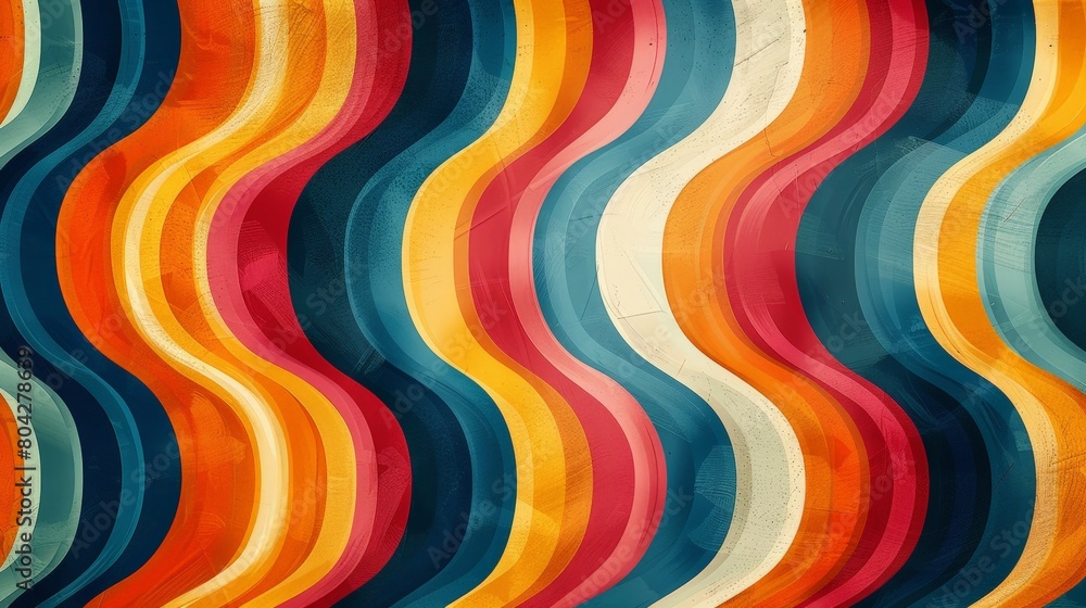 Poster multicolored wave of wavy lines on a wall