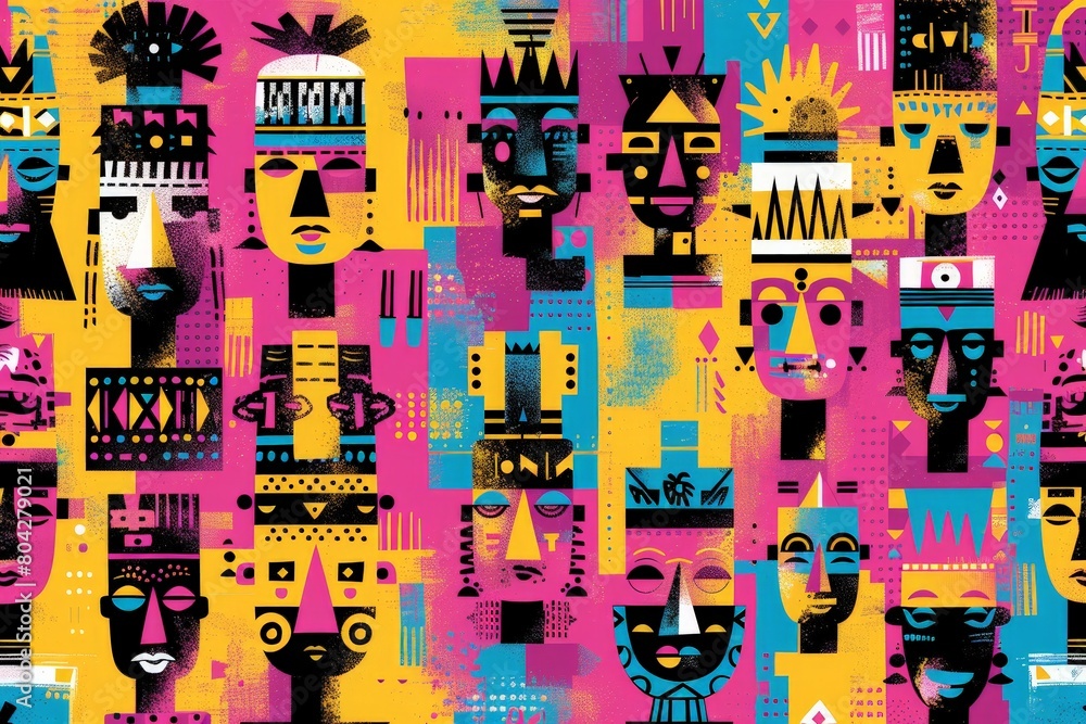 Poster colorful pattern of many different faces