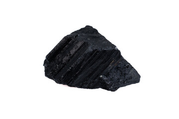 natural black tourmaline gem stone on the white background