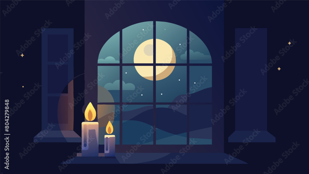 Aufkleber moonlight streaming in through the window blending with the warm glow of candles creating a serene a