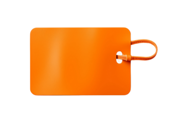 Vibrant Sunset: An Orange Luggage Tag. On a White or Clear Surface PNG Transparent Background.