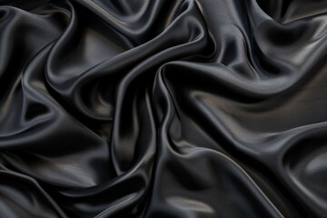 Obraz premium Detailed close-up view of a smooth black satin fabric, showing its elegant sheen and texture up close