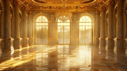 Golden ballroom with a large window