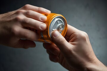 male hand cracking open a cold, orange-infused beer can
