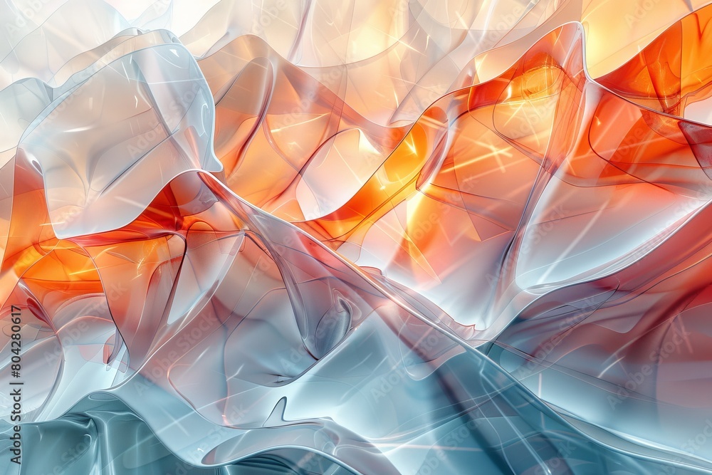 Poster a soft and flowing abstract arrangement of fabric-like textures in complementary orange and blue sha