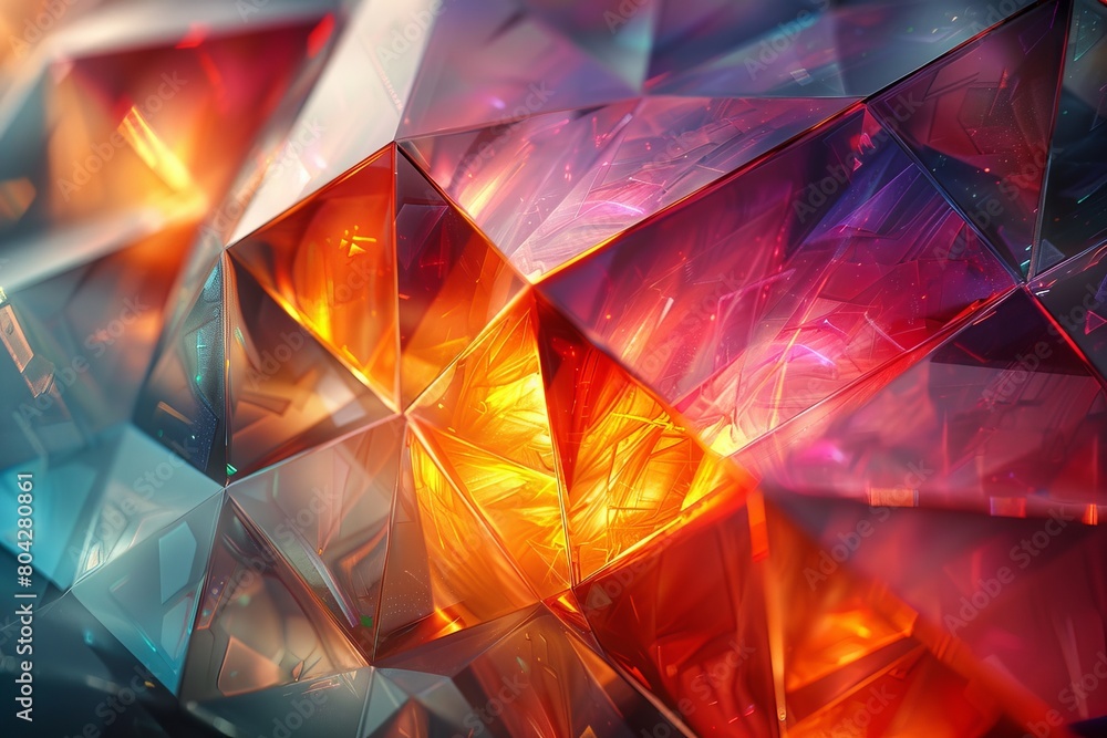 Poster an abstract digital art of sparkling multi-colored lights creating a fractal effect on geometric sha