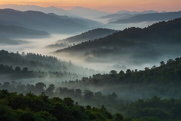 Misty Mountains Dawn's Tranquil Embrace