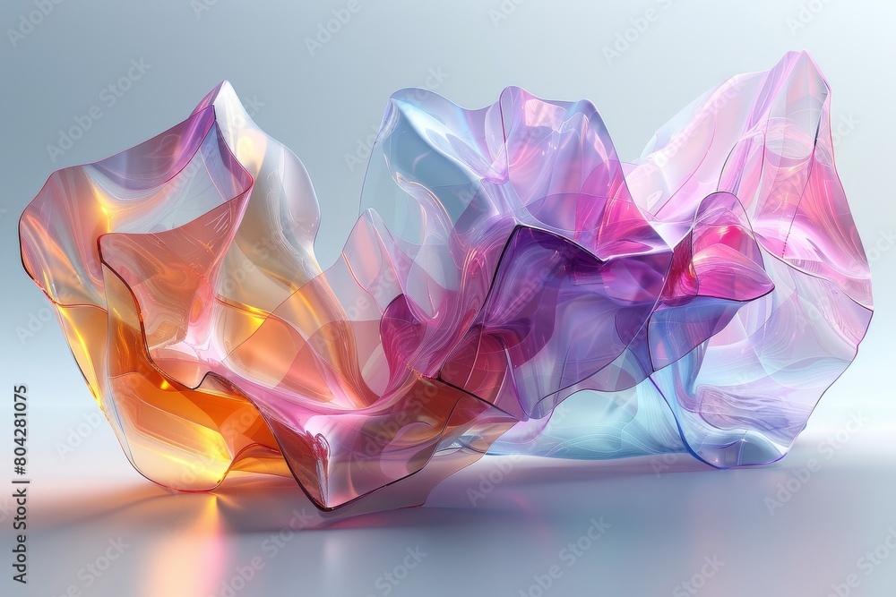 Poster a digital image featuring soft, ethereal fluid shapes in gentle pastel colors, creating a tranquil a