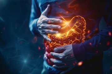 3D depiction of digestive issues and stomach ache in humans. Generative Ai