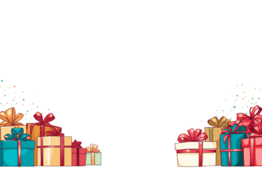 A Delightful Gathering of Wrapped Surprises. On a White or Clear Surface PNG Transparent Background.