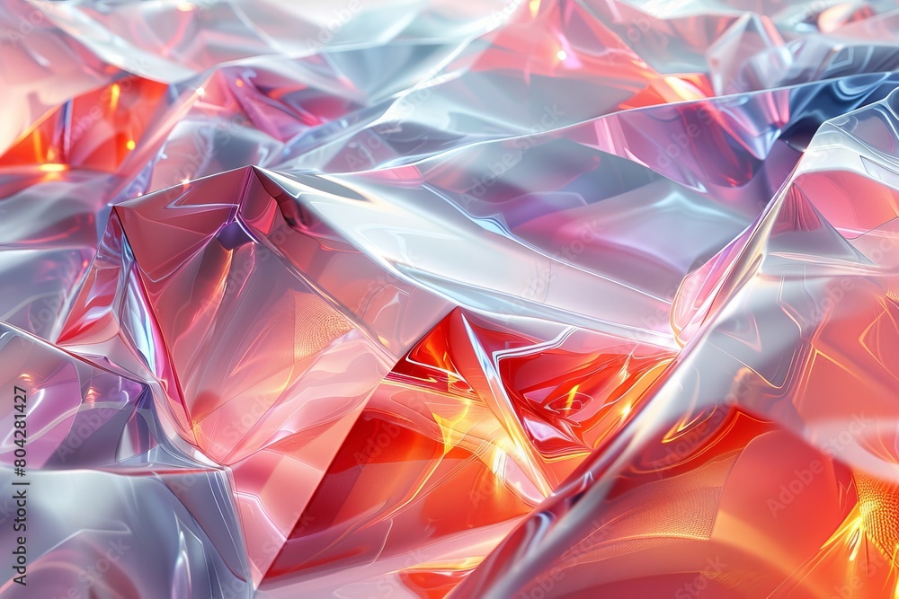 Poster an intricate abstract image highlighting sharp facets and angles in a striking combination of red an