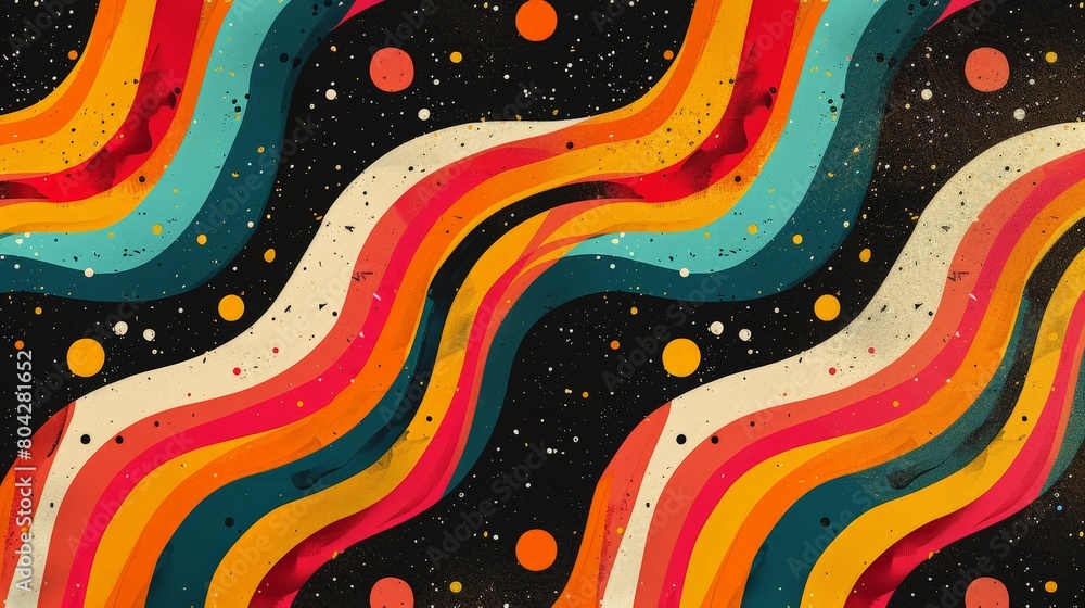 Poster A vibrant and dynamic wavy pattern in various colors set against a black background