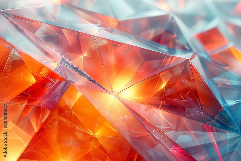 Poster a digitally-rendered image featuring sharp, angular crystal formations with a dominant blue and oran