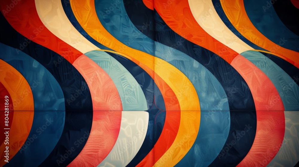 Fototapete An abstract pattern of vibrant wavy lines adorning a wall, creating a visually striking and dynamic display