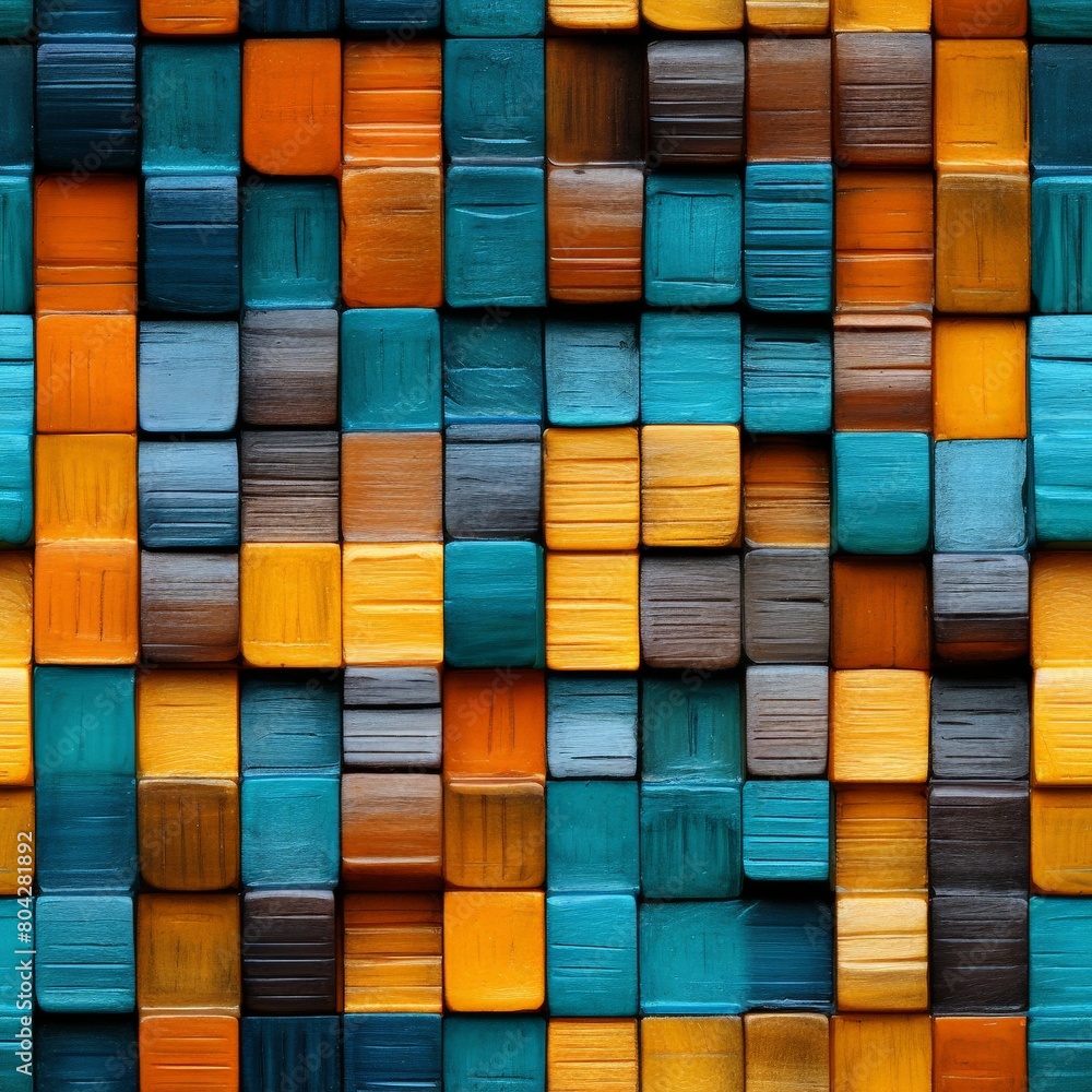 Poster a detailed view of a vibrant and colorful tile wall, showcasing the array of colors and patterns