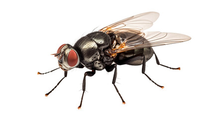 Fototapeta premium Musca domestica, macro shot of a house fly isolated on transparent png background. 