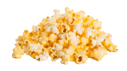 A pile of delicious popcorn isolated on transparent png background.
