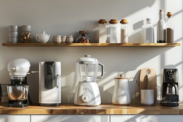 Appliances for the kitchen Coffee machine with blender and toaster. Generative Ai