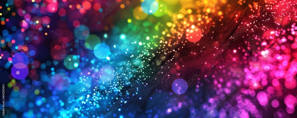 Poster vibrant abstract background with dynamic multicolored particles and festive bokeh lights