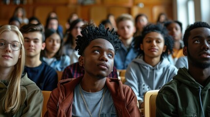 Multiethnic group of university students in lecture hall
