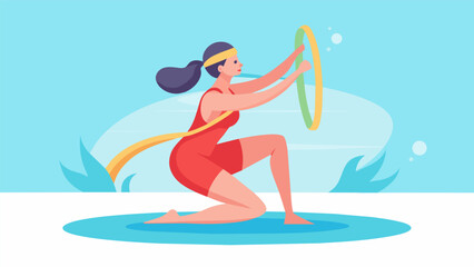 A woman in a flowy swim dress using a pool noodle to do water squats her hair gleaming in the sunlight as she enjoys a rejuvenating and lowimpact. Vector illustration