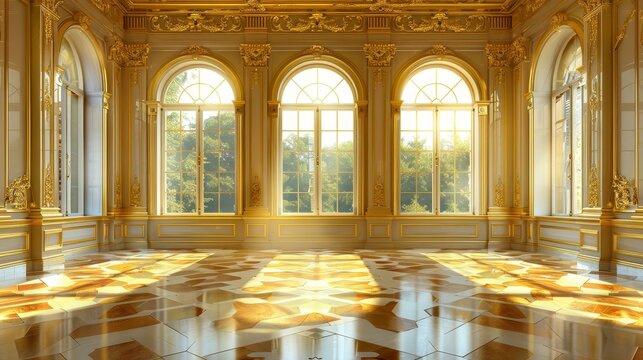 Golden ballroom with a large window