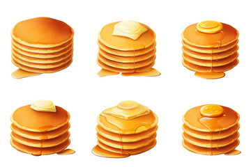 Fluffy Pancake Tower With Melting Butter. On a White or Clear Surface PNG Transparent Background.