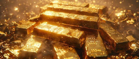 A pile of gleaming gold bars, symbolizing wealth and financial success 8K , high-resolution, ultra HD,up32K HD
