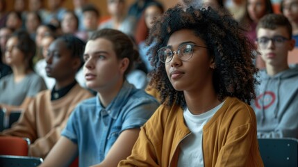 Fototapeta premium Multiethnic group of university students in lecture hall