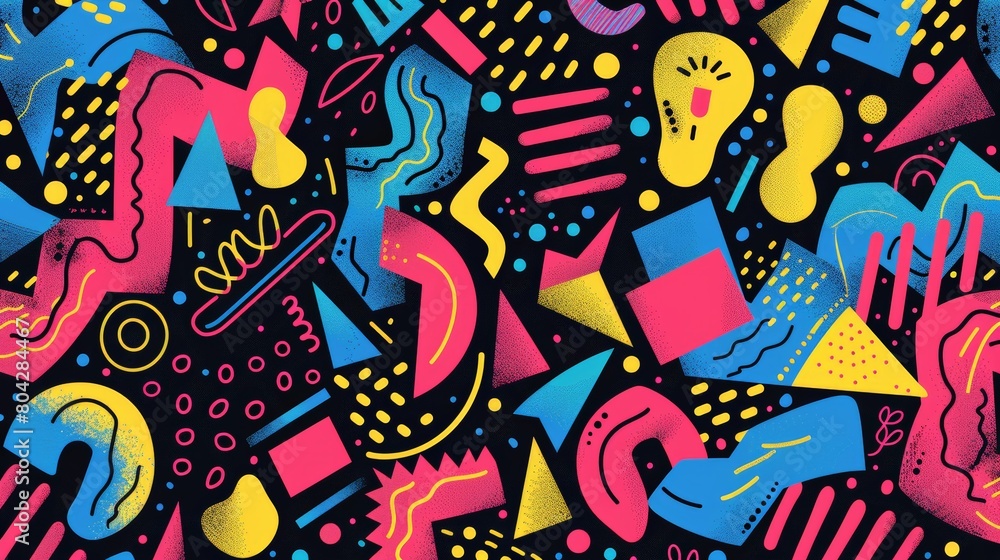 Poster vibrant geometric pattern with various shapes and colors