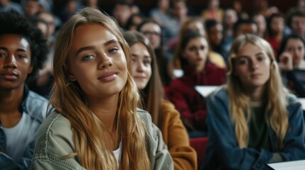 Multiethnic group of university students in lecture hall