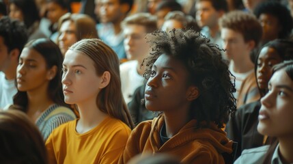 Obraz premium Multiethnic group of university students in lecture hall