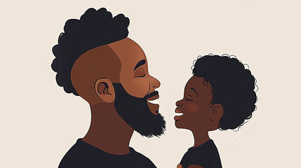 Happy African father and son smiling on a light background. Happy Father's day concept.